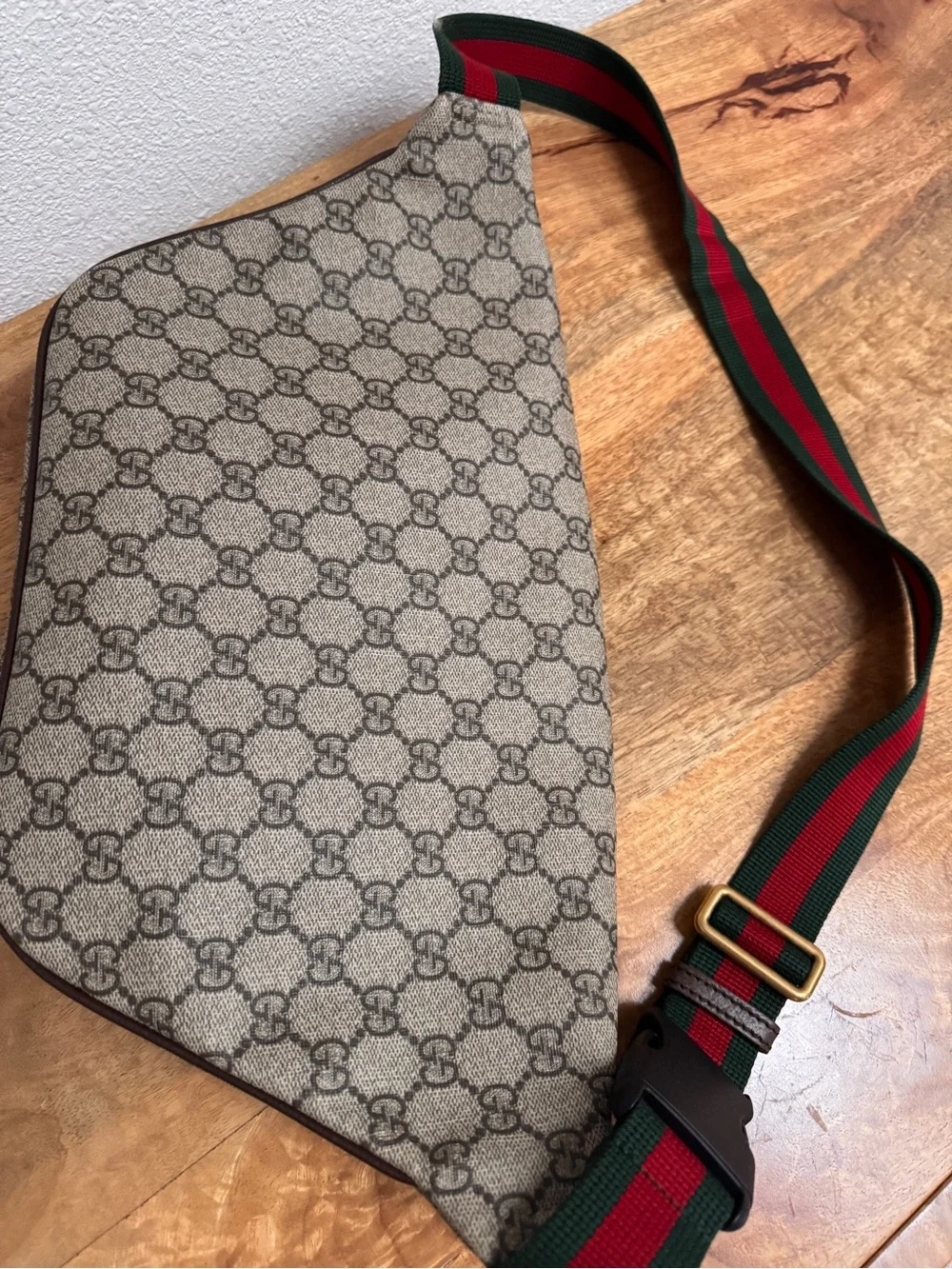 Gucci Beige GG Supreme Canvas Belt Bag with Multicolor Patches and Web Strap